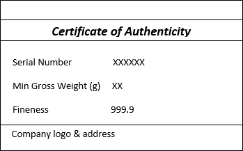 Custom minting sample certificate of authenticity