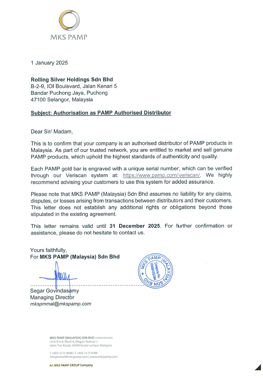 MKS PAMP authorized distributor certificate 2025