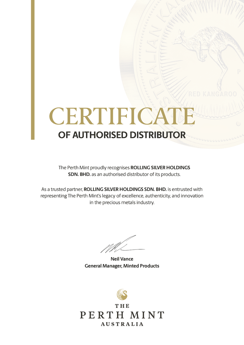 The Perth Mint Australia authorized distributor certificate